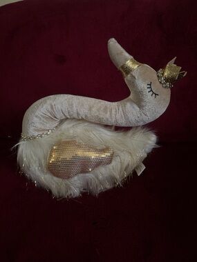 Gold Sequin & Faux Fur Swan Plush